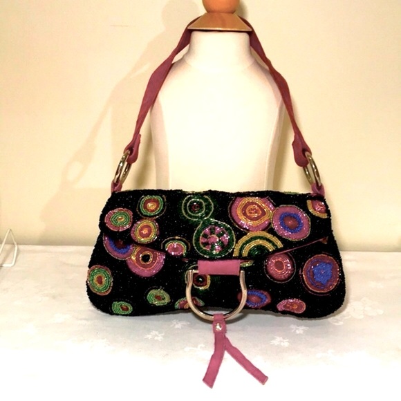 Handbags - Christina multi beaded baguette bag w suede strap